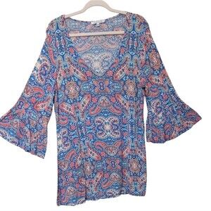 Rose + Olive blouse women's 1X Paisley tunic top geometric career romantic
